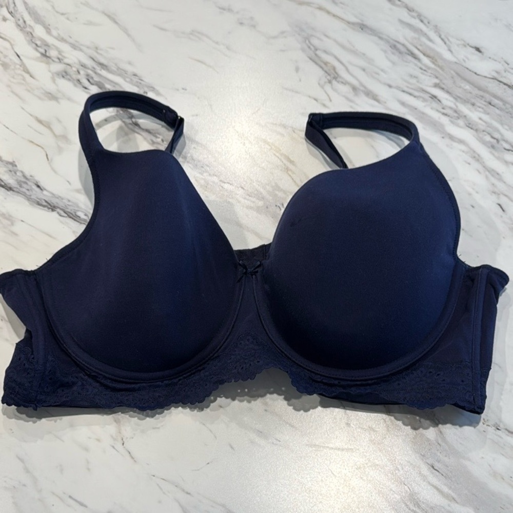 Cacique Women’s Cotton Lace-Trim Longline T-Shirt Bra Maritime‎ Blue Size 46D - Picture 3 of 8